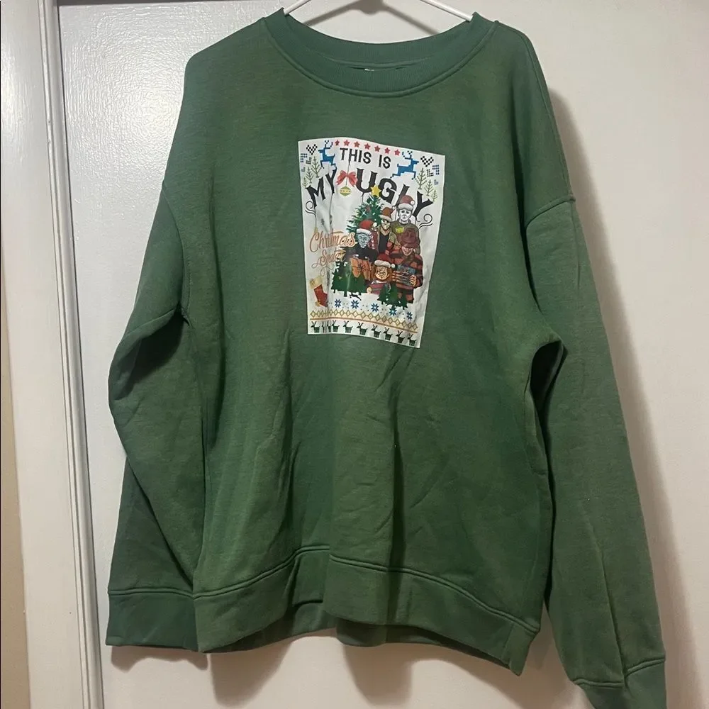 Ugly Christmas sweatshirt, horror theme, extra large